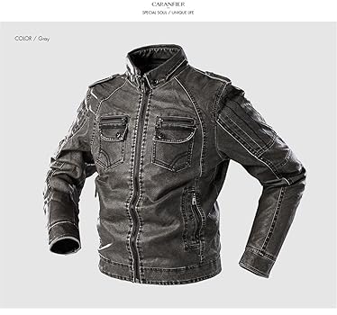 Men's PU Leather Jacket Zipper Trim Locomotive Fleece Warm